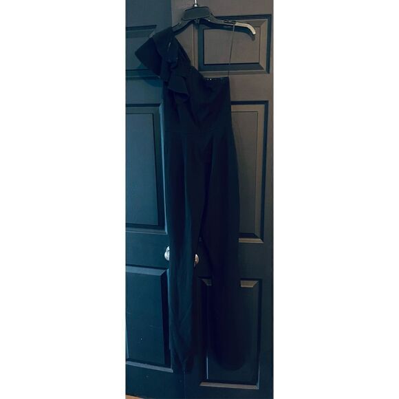 SUGAR POISON Women's Sleeveless Ruffle One Shoulder High Waist Long Jumpsuit - Picture 3 of 7